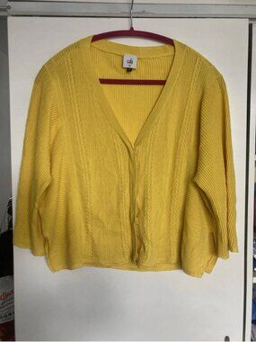 CABI Women Yellow Canary Ribbed V-Neck Cropped Oversize Cardigan Size XS